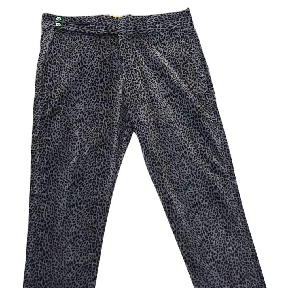 Mens Gurkha Pants 36 Gray Leopard Print High Waist Flat Front Slim Fit Trousers